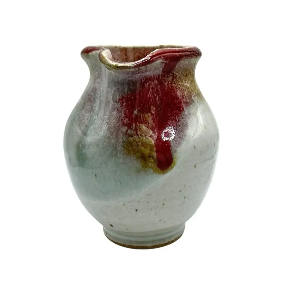 Stoneware Drip Glaze Creamer Pitcher Signed Pottery 12 0z
